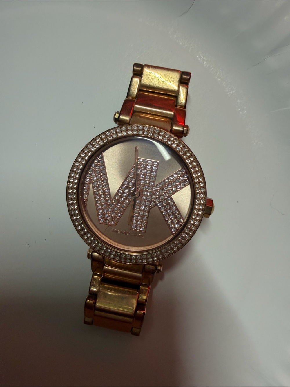 Michael Kors Rose Gold Crystal MK Logo Bracelet Watch